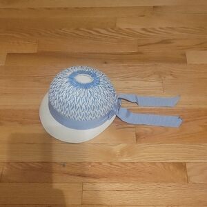 Vintage Stylish Blue and White Hat with Ribbon